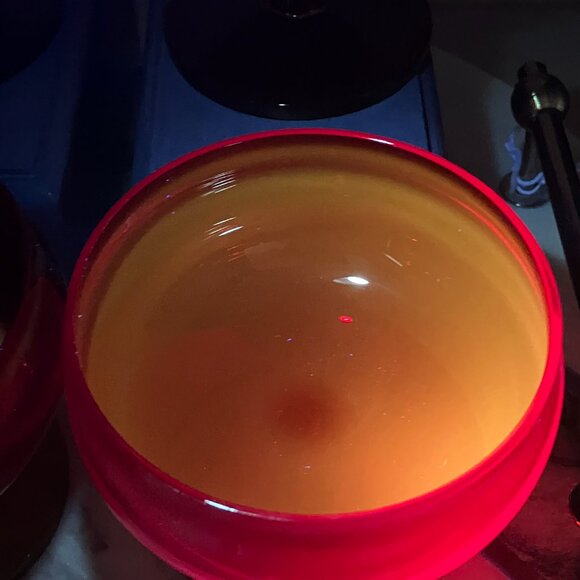 Vintage MCM Block Crystal Ruby And Amber Brandy Glasses With Cadmium Glow 1960's - Picture 11 of 17